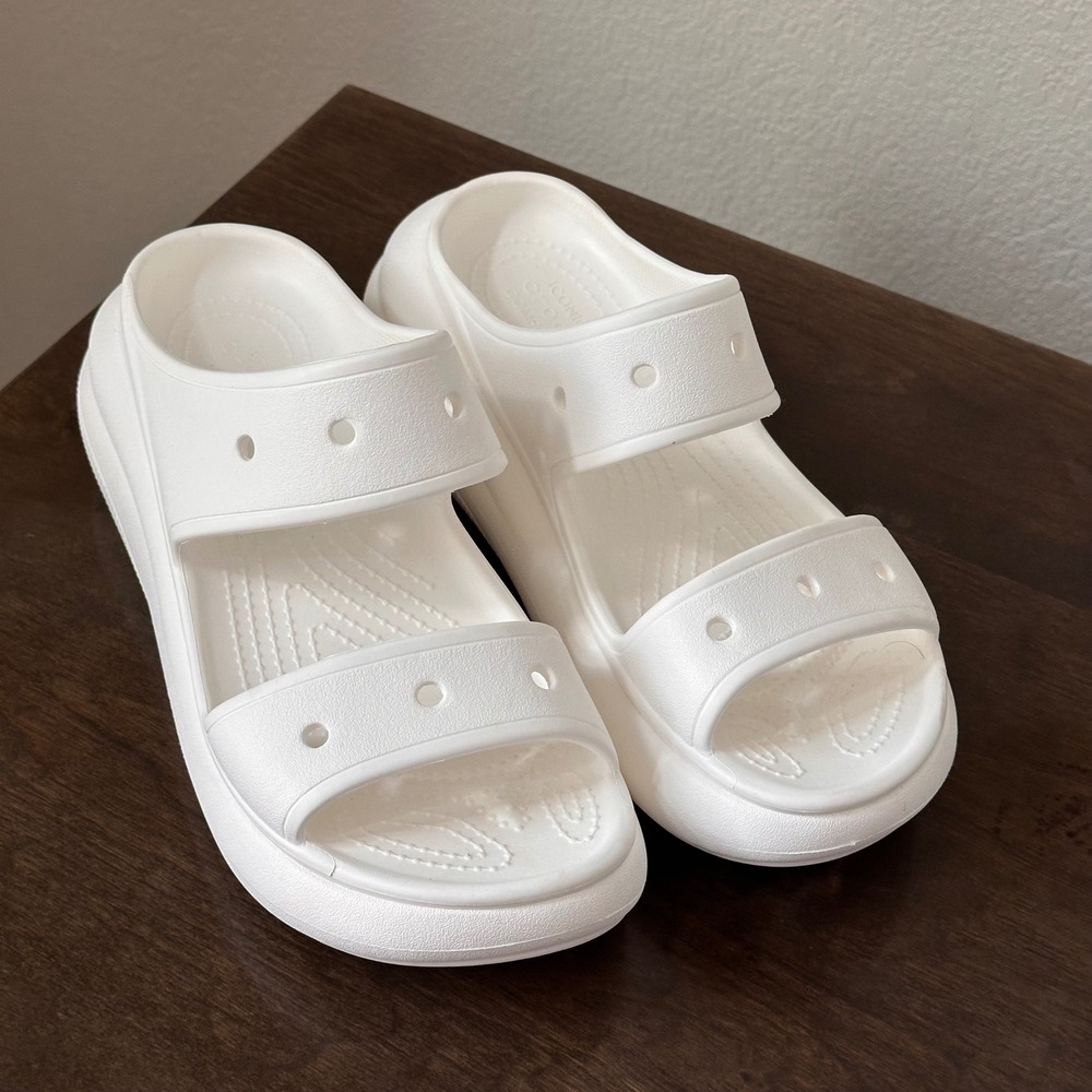 Crocs Classic Crush Sandal White Platform Two Strap Slide Mens 6 Womens 8